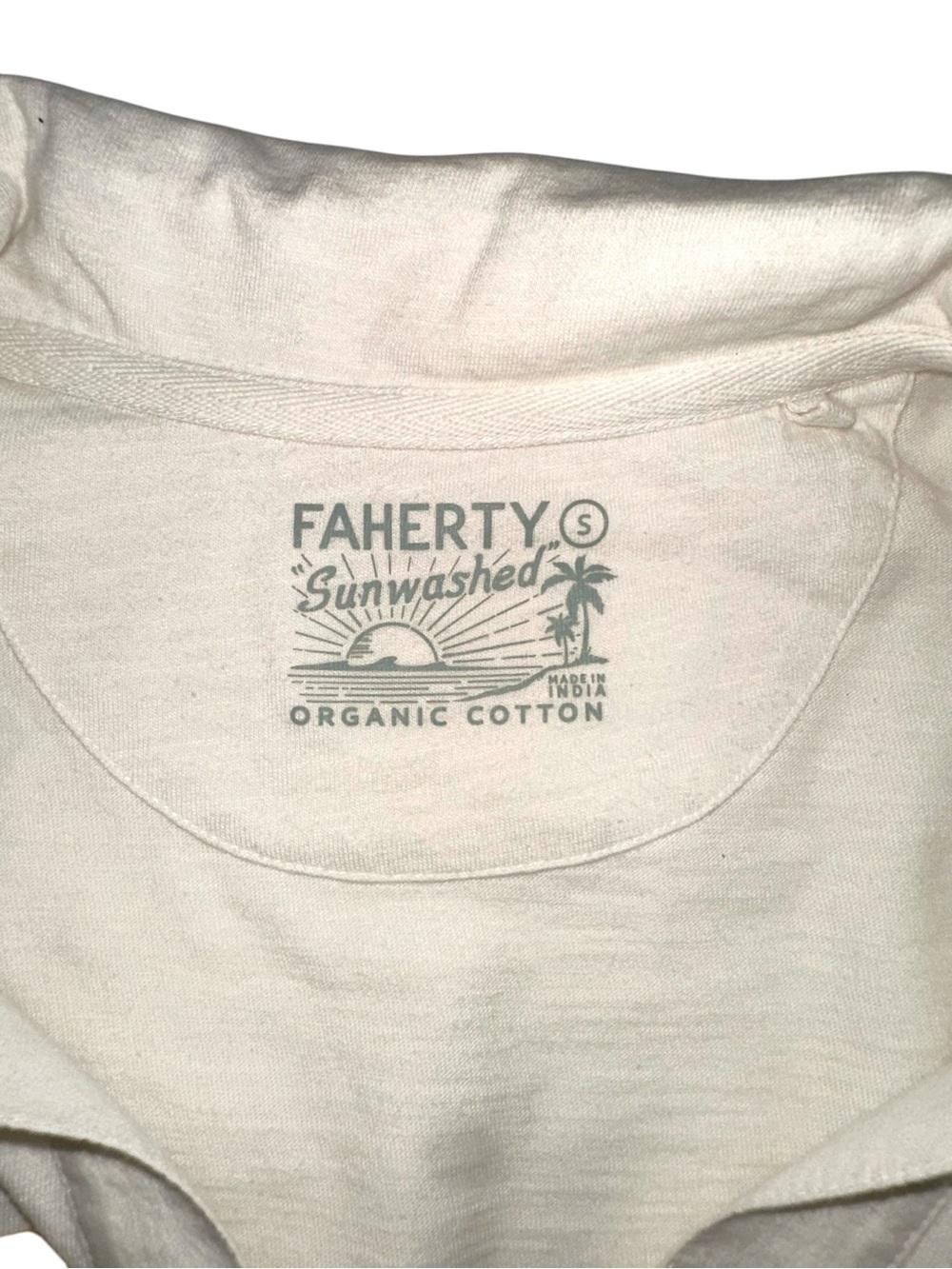 Faherty Sunwashed Organic Cotton Cream Long Sleeve Stripe Polo Top SMALL - Picture 4 of 7